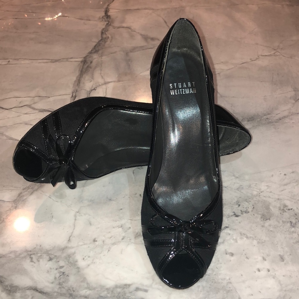 Stuart Weitzman Black PeepToe Heels with Bow